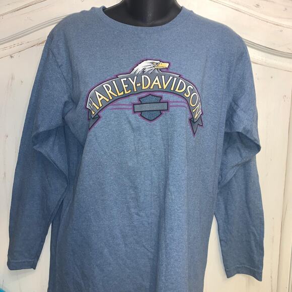 NWT DENIM BLUE HARLE DAVIDSON LONG SLEEVED TEE S - Picture 2 of 4